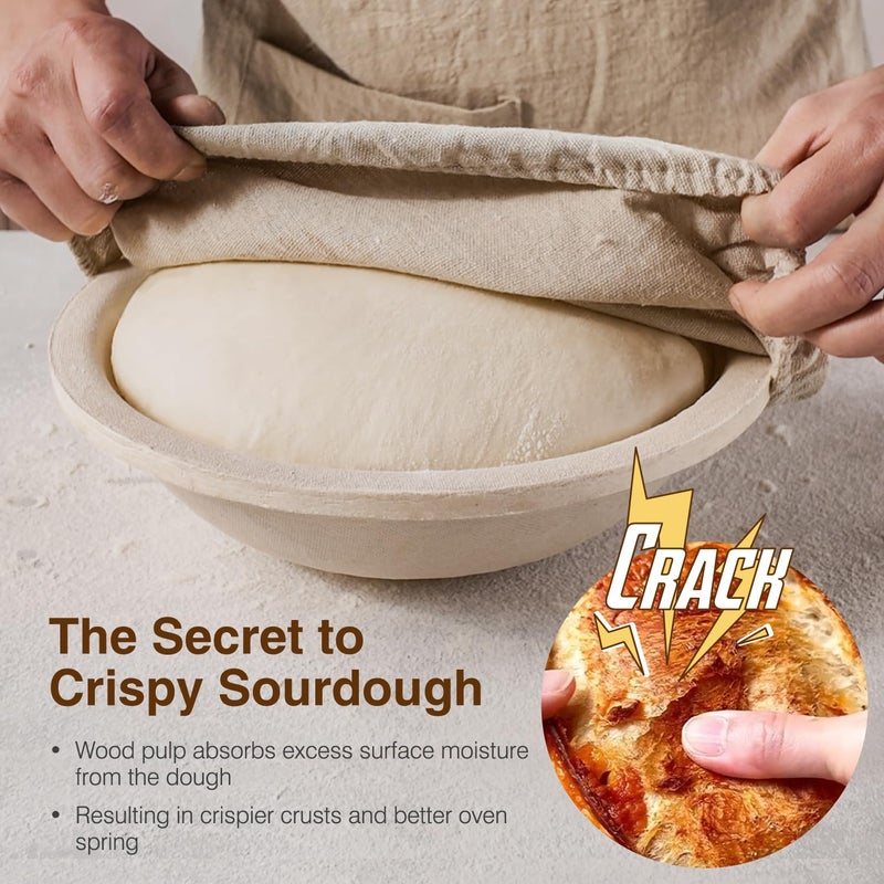 BAVIFY Sourdough Starter Kit, 9" Round 1KG Wood Pulp Banneton Bread Proofing Baskets Set, Sourdough Bread Baking Supplies Making Tools with Dough Scraper, Whisk, Bread Lame, Recipe - Image 3