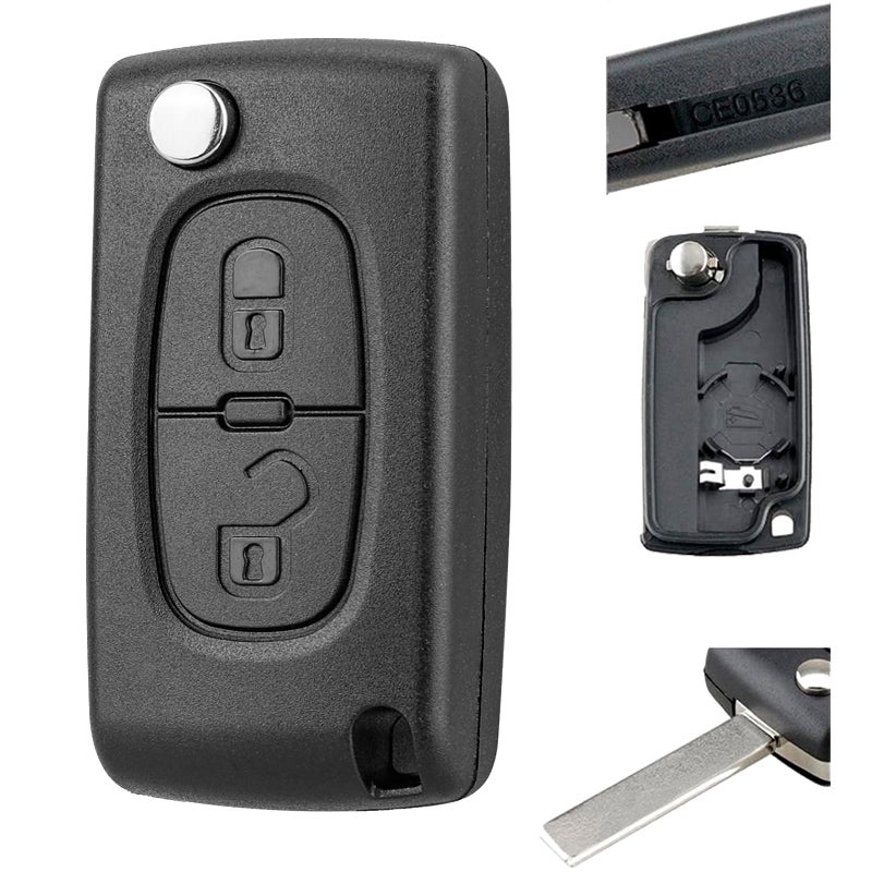Vailikey غلاف مفتاح فوب بديل من فاليكي 2 زر مناسب لبيجو 207 307 308 407 سيتروين C2 C3 C4 C5 C6 C8 غطاء تحكم عن بعد للسيارة مع شفرة HU83 CE0536 - Image 1