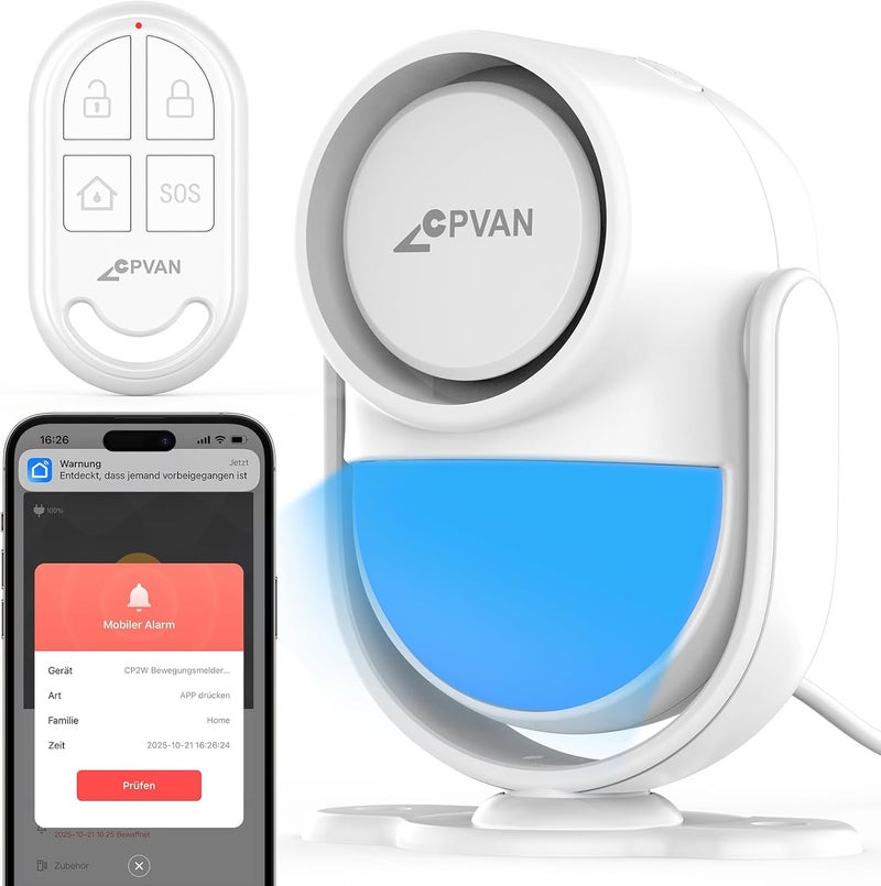 CPVAN WiFi Home Alarm System with PIR Motion Sensor - Wireless DIY Smart Alarm System with Door/Window Sensors