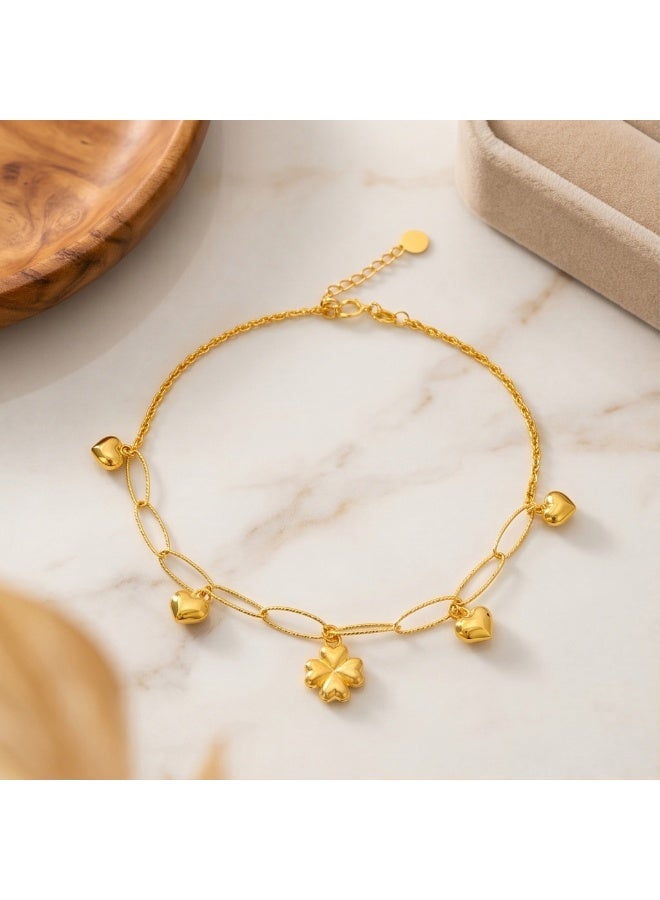 Bafleh Jewellery 21K Gold Symbolic Heart  Clover Statement Bracelet - Image 1