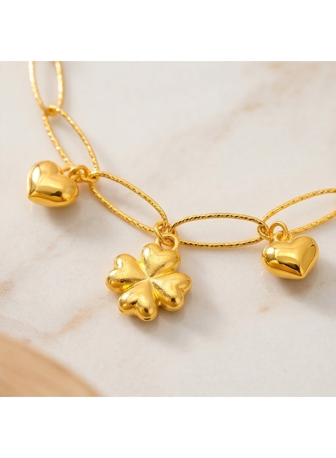 Bafleh Jewellery 21K Gold Symbolic Heart  Clover Statement Bracelet - Image 2