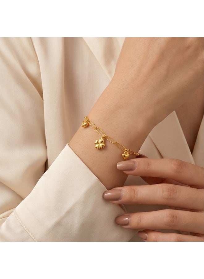 Bafleh Jewellery 21K Gold Symbolic Heart  Clover Statement Bracelet - Image 3