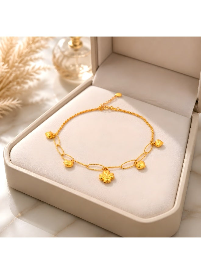 Bafleh Jewellery 21K Gold Symbolic Heart  Clover Statement Bracelet - Image 4