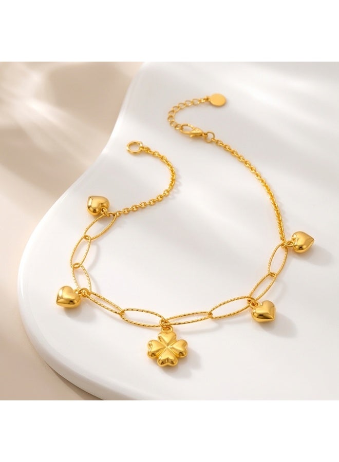 Bafleh Jewellery 21K Gold Symbolic Heart  Clover Statement Bracelet - Image 5