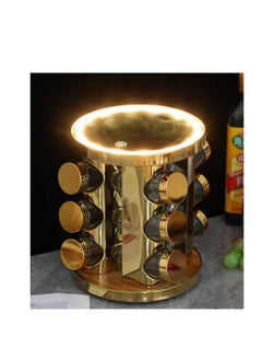 Very practical and chic spices ♥️💫 ✨ Equipped with mirrors and LED lighting in 3 different colors to create a calm atmosphere in your kitchen ✨ Glass jars to preserve the quality of spices for as long as possible, the jar is in the shape of a salt shaker as shown in the pictures ✨ The set is on a 360 rotating stand 12 pieces