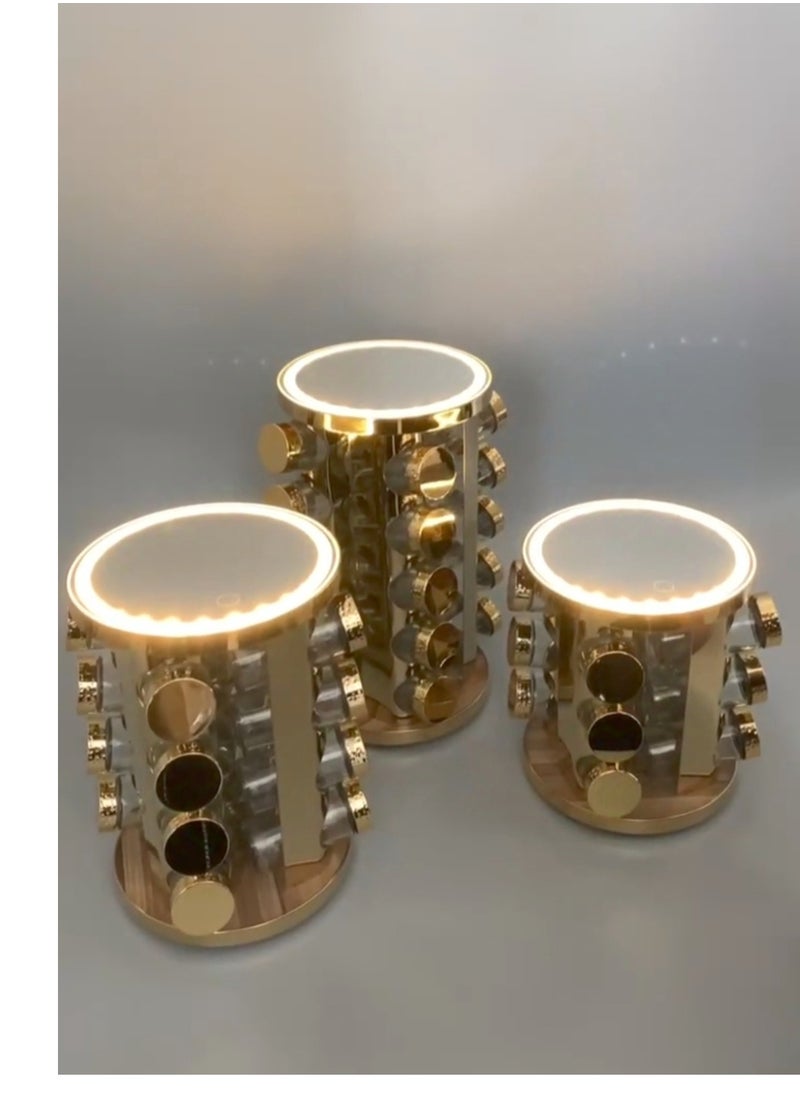 Generic - Very practical and chic spices ♥️💫 ✨ Equipped with mirrors and LED lighting in 3 different colors to create a calm atmosphere in your kitchen ✨ Glass jars to preserve the quality of spices for as long as possible, the jar is in the shape of a salt shaker as shown in the pictures ✨ The set is on a 360 rotating stand 12 pieces - Image 1