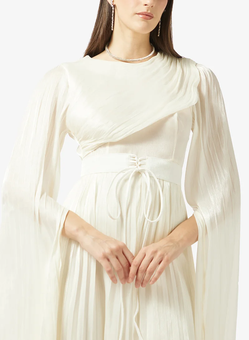 Khizana  Drapped Pleated Dress With Exaggerated Sleeves for Women | Best Price UAE