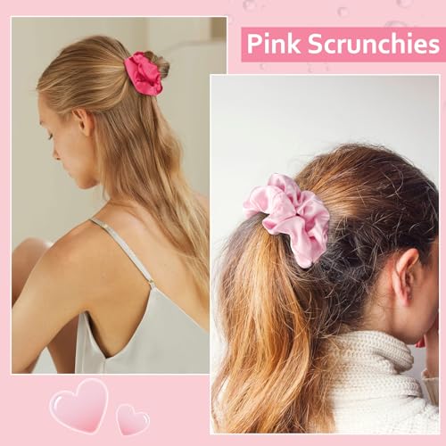 Cubaco Satin Scrunchies Set of 12 - Elastic Silk Bubble for Girls, Pink Hair Accessories and Valentine's Day Gifts - Image 2