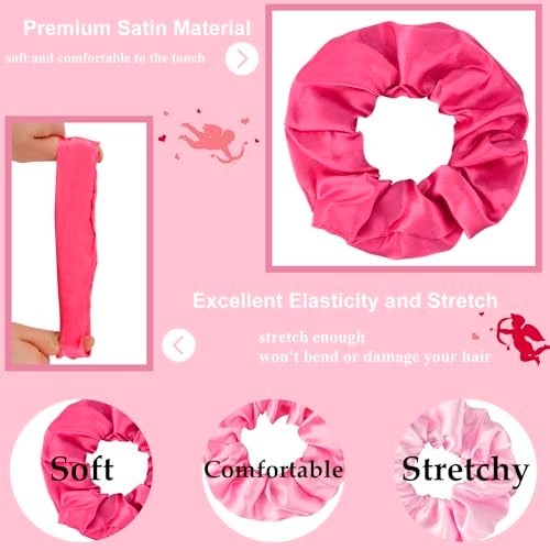 Cubaco Satin Scrunchies Set of 12 - Elastic Silk Bubble for Girls, Pink Hair Accessories and Valentine's Day Gifts - Image 5