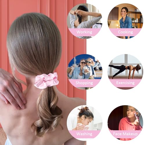 Cubaco Satin Scrunchies Set of 12 - Elastic Silk Bubble for Girls, Pink Hair Accessories and Valentine's Day Gifts - Image 4