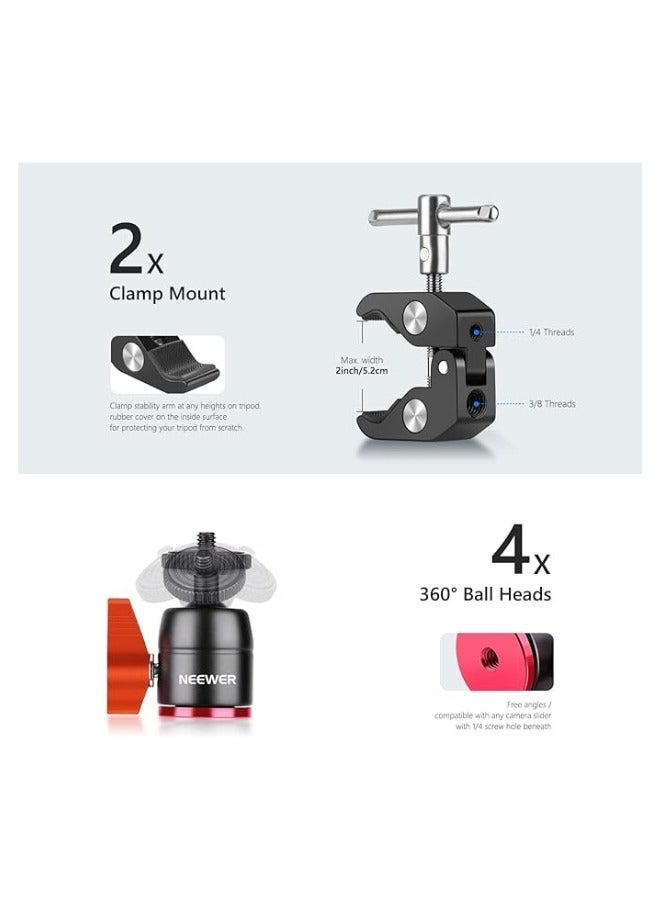 Neewer 2-Pack Aluminum Alloy Camera Slider Support Arm – Adjustable Length, 7 kg Load Capacity, Includes C-Clamps and Ball Heads black - Image 3