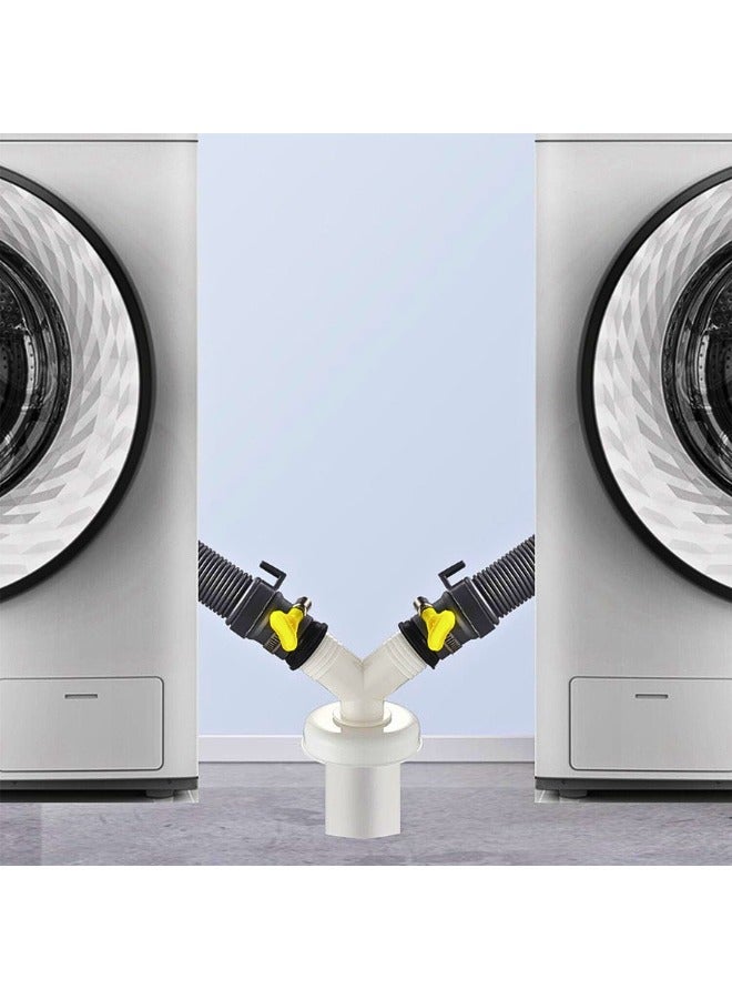 Chase Up Drain Hose Connector Adapter, 1 Pc Washer Double Outlet Connector, Y-Shaped Floor Drain Hose Adapter with 2 Pcs Hose Clamps, 2-in-1 Washing Machines Drainage Pipe 3-Way Joint - Image 2