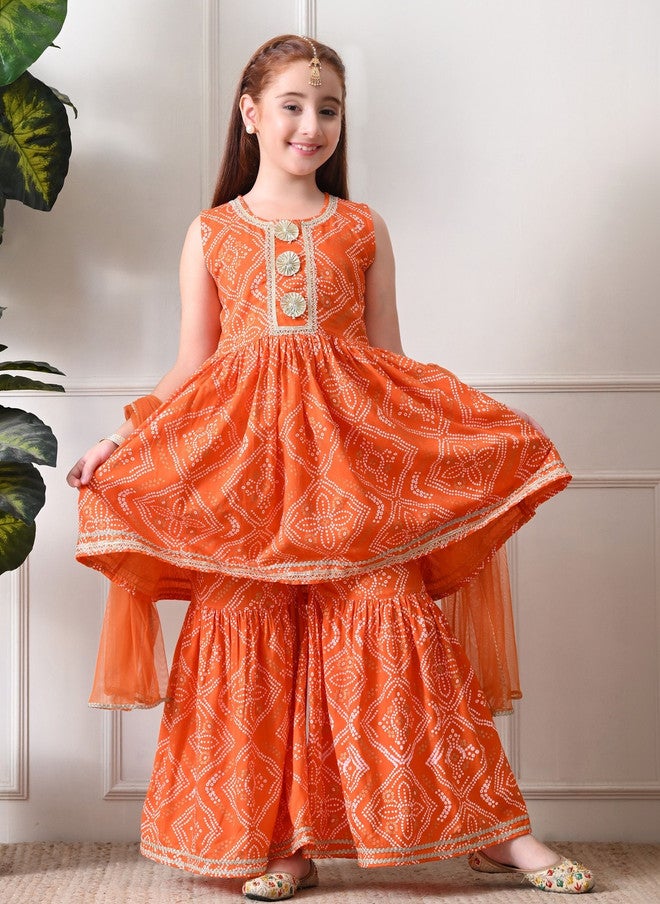 Indi-Loom Couture Girls Ethnic Motifs Printed Regular Gotta Patti Kurta with Sharara & Dupatta - Image 1