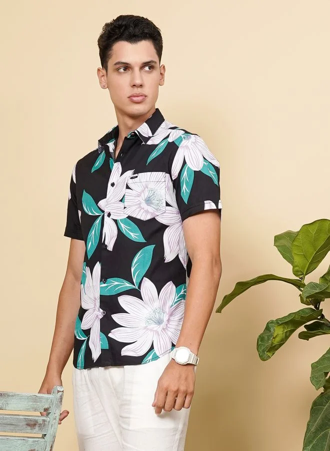 The Indian Garage Co Men Slim Fit Tropical Half Sleeves Spread Collar Resort Wear Shirt