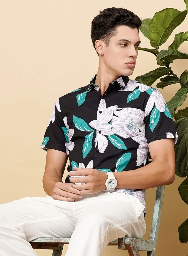 The Indian Garage Co Men Slim Fit Tropical Half Sleeves Spread Collar Resort Wear Shirt