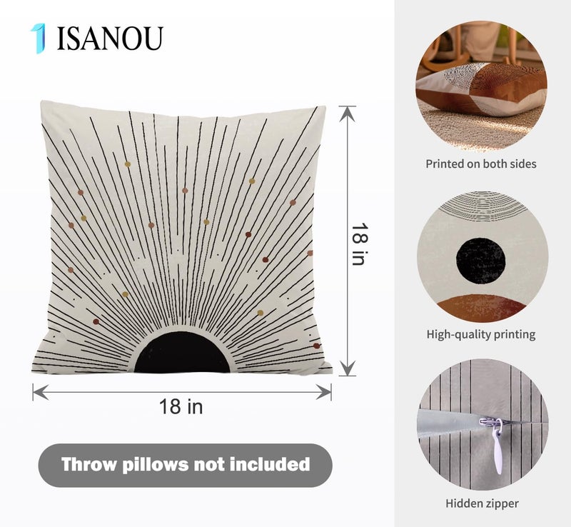 ISANOU Abstract Minimalist Throw PillowCovers,Mid-Century Modern Geometric Sun Pillow Case Decor Set of 4,Bohemian Pillow Decorative for Home Living Room Bedroom Sofa,18x18 Inch - Image 4