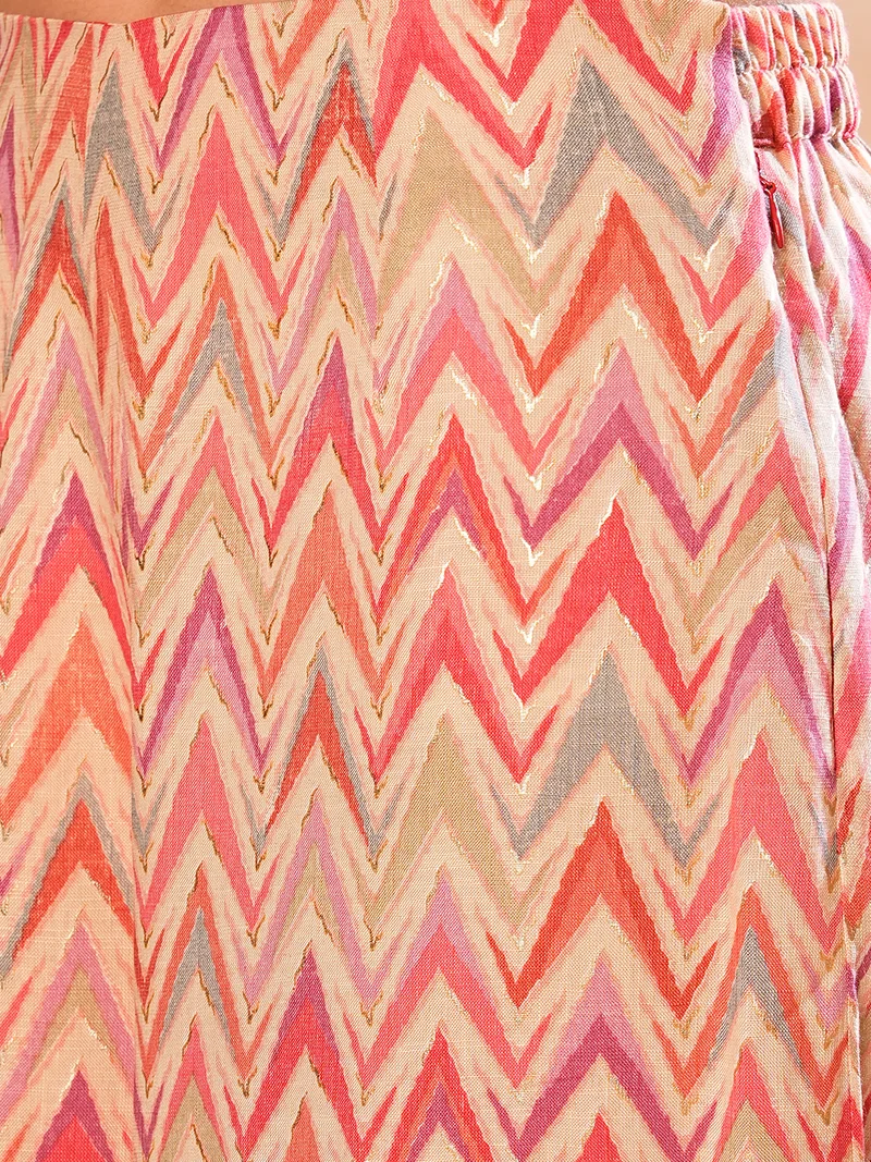 globus Women Pink Geometric Printed Crop Top With Palazzo