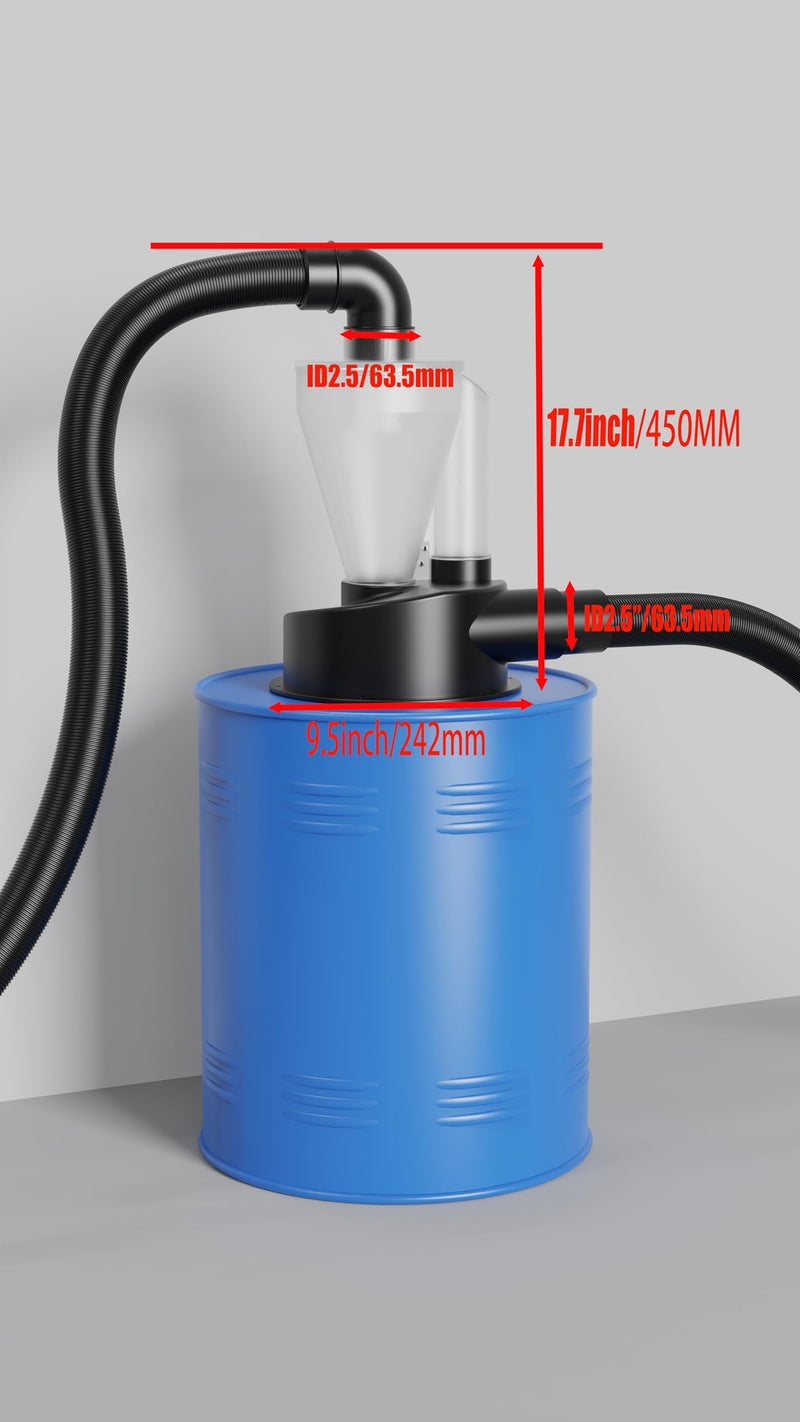 Pemedor 2.5'' New Upgrade Woodworking Double Filtration Cyclone Dust Collector DIY Turbocharged Filter Industrial Separator Collector Canister Dust Control System for Shop Vac Contractor Assistant - Image 3