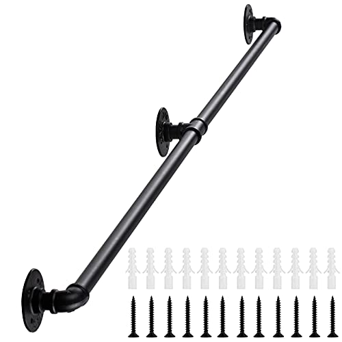Senmit Handrail for Indoor Stairs - 4 Feet Wall Mount Industrial Iron Pipe - Metal Railing Non-Slip Grab Bar - Stairs Porch Deck Hand Rail Matte Black - Image 1