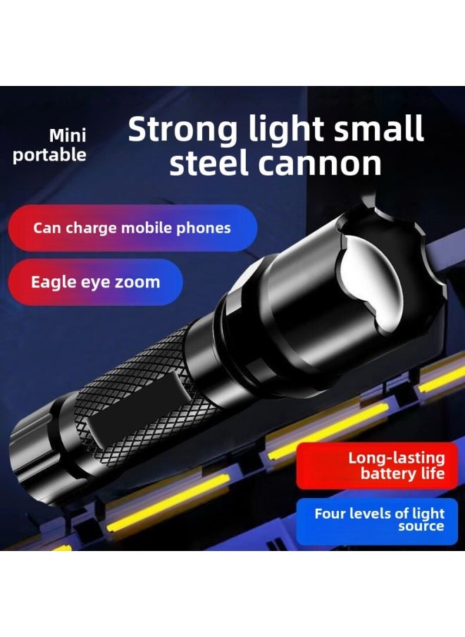 Generic Strong Light Soldier Flashlight Rechargeable Treasure Mini Student Home Self-defense Outdoor Super Bright Long-range Small Lamp Wholesale-Product Specifications:Black - Strong Light Flashlight [5 Years Warranty For Charging Cable] - Black - Aluminum Alloy - High Brightness - 60 Hours]  - Image 2