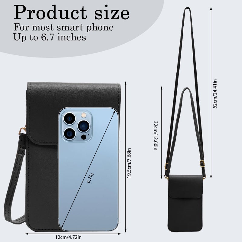 Toptime Small Crossbody Bags for Women, Cell Phone Purse Leather Wallet with Adjustable Strap, Clear Touch Screen Phone Bag for Most Smartphones, Lightweight Mini Women's Crossbody Handbags Black - Image 3