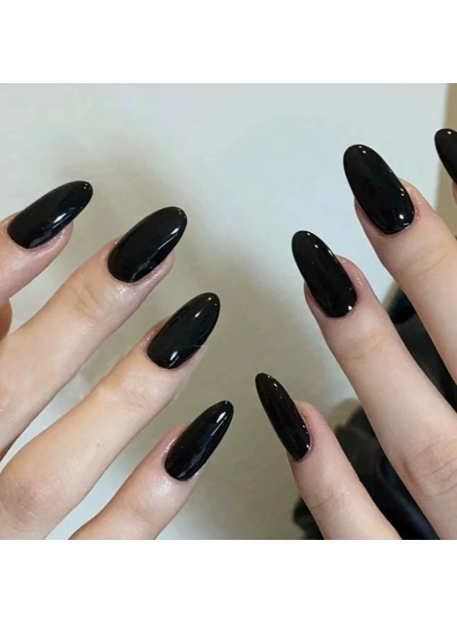 Goolsky Premium Solid Black Long Oval Press-on Nails for Edgy & Timeless Appeal - Image 1