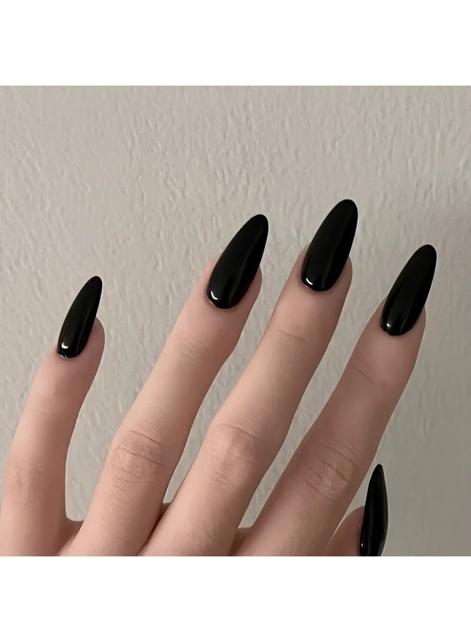 Goolsky Premium Solid Black Long Oval Press-on Nails for Edgy & Timeless Appeal - Image 2