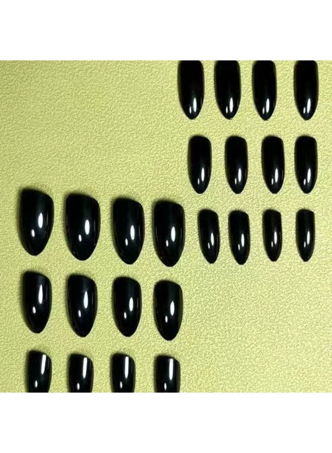 Goolsky Premium Solid Black Long Oval Press-on Nails for Edgy & Timeless Appeal - Image 5