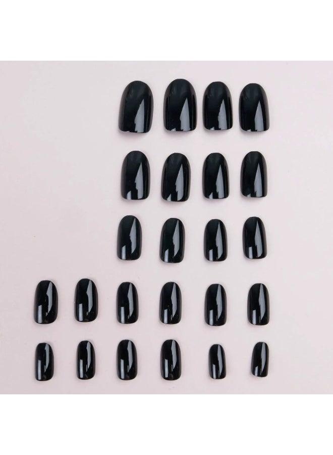 Goolsky Premium Solid Black Long Oval Press-on Nails for Edgy & Timeless Appeal - Image 3