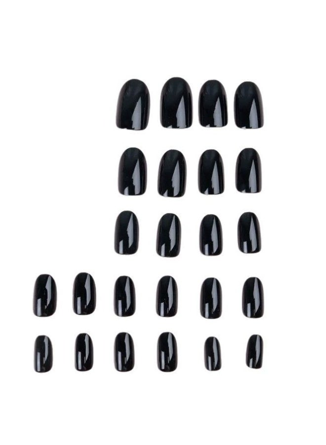 Goolsky Premium Solid Black Long Oval Press-on Nails for Edgy & Timeless Appeal - Image 4