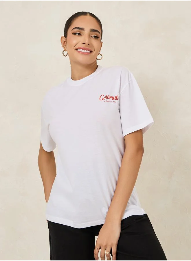 Styli Oversized Colorado Slogan Round Neck T-Shirt