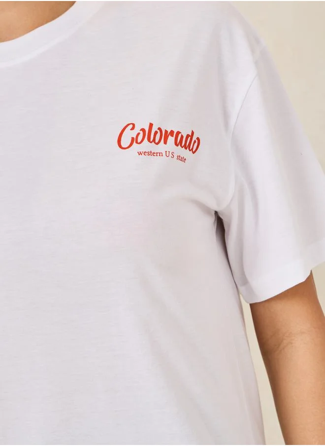 Styli Oversized Colorado Slogan Round Neck T-Shirt
