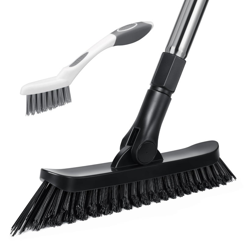 Qaestfy Grout Brush with Long Handle for Cleaning Stiff Bristles Handheld Tile Scrub Brush VShape Crevice Cleaning Brush for Floor Deep Cleaning