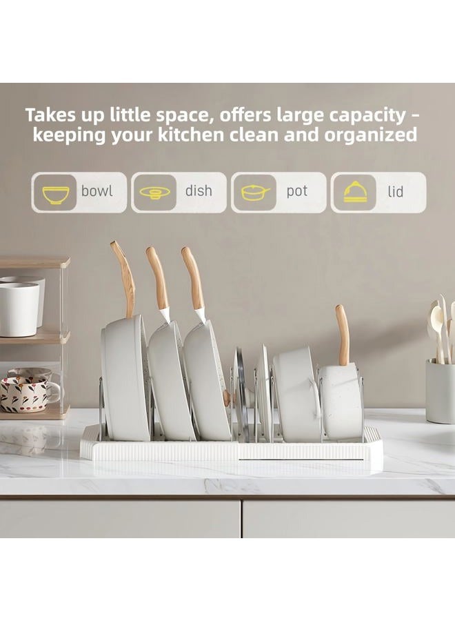 Silanit Expandable Pot and Pan Organizer Rack for Kitchen Cabinet or Under Sink, Adjustable Lid Holder with 7 Dividers, Space-Saving Storage for Renters, Small Homes, and Busy Cooks, White - Image 3