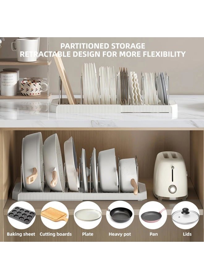 Silanit Expandable Pot and Pan Organizer Rack for Kitchen Cabinet or Under Sink, Adjustable Lid Holder with 7 Dividers, Space-Saving Storage for Renters, Small Homes, and Busy Cooks, White - Image 2