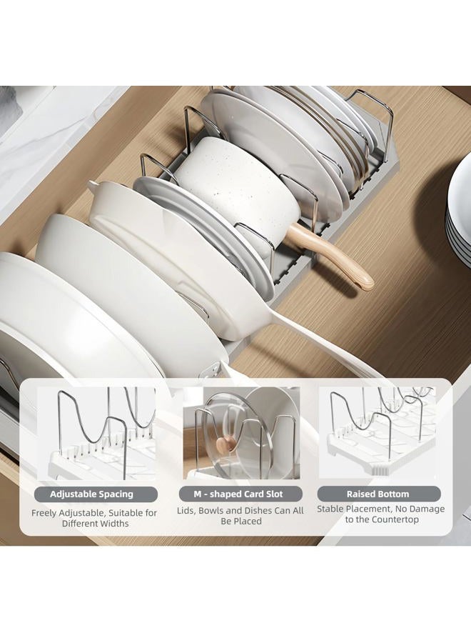 Silanit Expandable Pot and Pan Organizer Rack for Kitchen Cabinet or Under Sink, Adjustable Lid Holder with 7 Dividers, Space-Saving Storage for Renters, Small Homes, and Busy Cooks, White - Image 4
