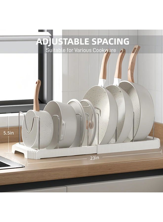 Silanit Expandable Pot and Pan Organizer Rack for Kitchen Cabinet or Under Sink, Adjustable Lid Holder with 7 Dividers, Space-Saving Storage for Renters, Small Homes, and Busy Cooks, White - Image 5