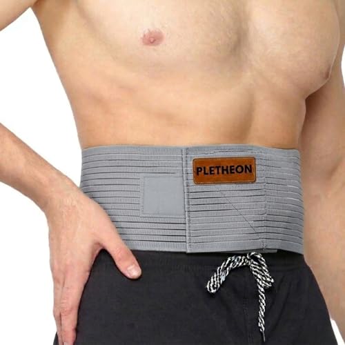 PLETHEON Umbilical Hernia Belt with Compression Pad, Adjustable Navel Support Binder, Breathable Fabric, Unisex (Gray) - Image 1