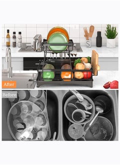 Arabest Dish Rack Dish Drying Stand With Drainer, 2 Tiers Large Kitchen Dish Rack with Removable Utensil Holder and Cup Holder, Stainless Steel Kitchen Dish Drainer Dish Drying Rack Black Dish Stand  - Image 3