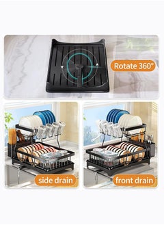Arabest Dish Rack Dish Drying Stand With Drainer, 2 Tiers Large Kitchen Dish Rack with Removable Utensil Holder and Cup Holder, Stainless Steel Kitchen Dish Drainer Dish Drying Rack Black Dish Stand  - Image 4