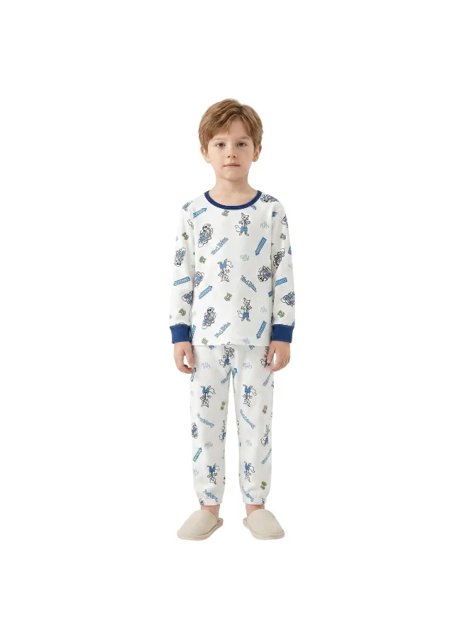 Bidani Boys Cotton  Pajama Set with Otopia Print – White