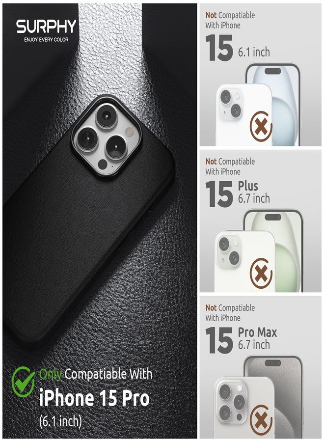 SURPHY Designed for iPhone 15 Pro Leather Case with Screen Protector Compatible with MagSafe, Faux Leather Case (Metallic Buttons & Microfiber Lining) for 15 Pro 6.1 inch 2023, Black - Image 2