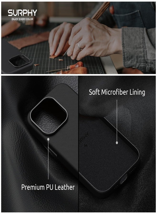 SURPHY Designed for iPhone 15 Pro Leather Case with Screen Protector Compatible with MagSafe, Faux Leather Case (Metallic Buttons & Microfiber Lining) for 15 Pro 6.1 inch 2023, Black - Image 5