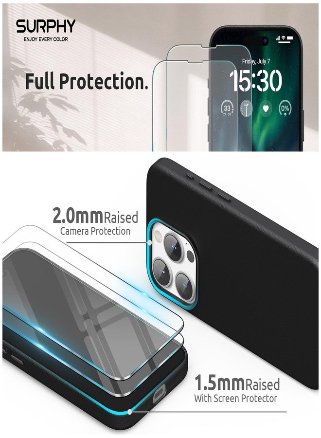 SURPHY Designed for iPhone 15 Pro Leather Case with Screen Protector Compatible with MagSafe, Faux Leather Case (Metallic Buttons & Microfiber Lining) for 15 Pro 6.1 inch 2023, Black - Image 4
