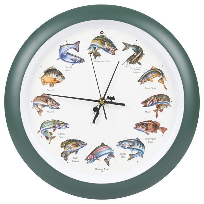 MARK FELDSTEIN SPLASHING GAMEFISH HOURLY FISHING SOUNDS WALLDESK CLOCK 13 INCH