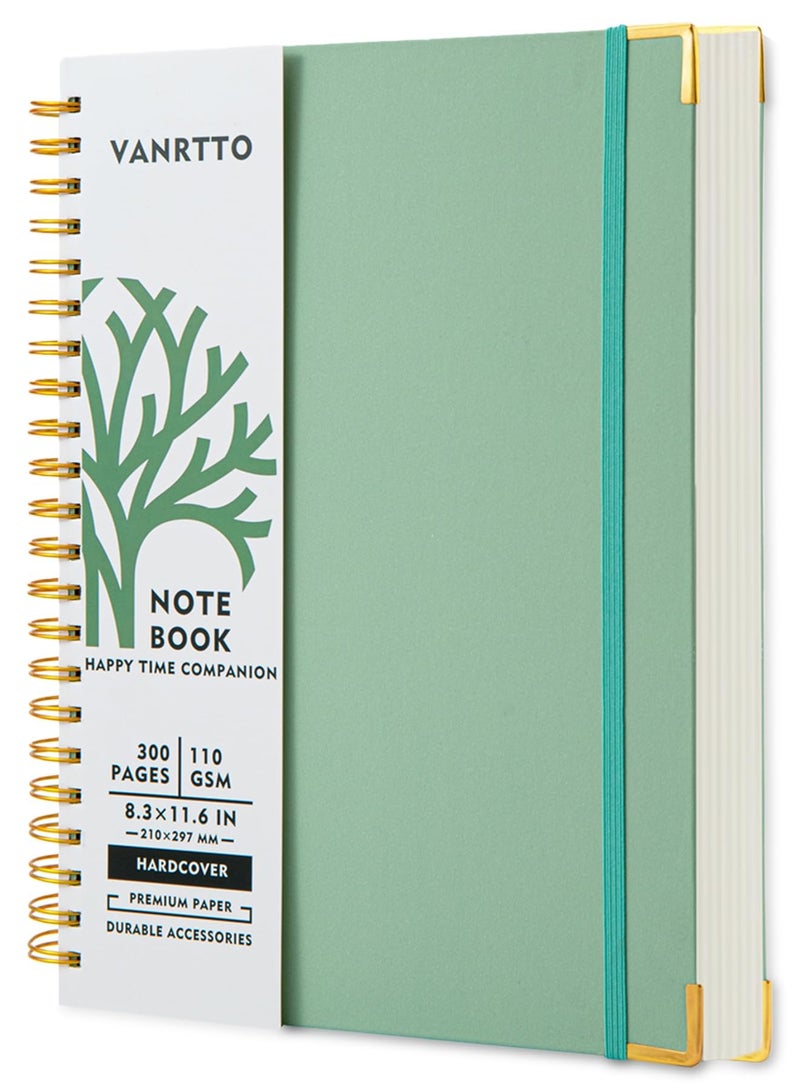 Premium A4 Hardcover Spiral Notebook, 300 s, 110 GSM Thick Lined Paper, College Ruled, Ideal for Work, School and Travel, Stylish Green Journal for All Ages - Image 1