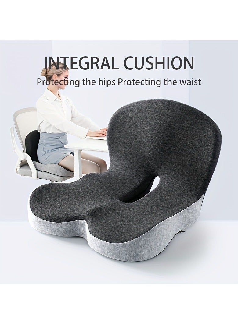 ELFSA Ergonomic Seat Cushion with Backrest – Soft, Supportive, and Washable Office Chair Pad for Hip and Waist Comfort, Ideal for Long Sitting, Car Driving, and Desk Work, Modern Design, Breathable Polyester Fabric, Integrated Cushion for Hips and Waist Protection, Chair Cushion Pad  - Image 1