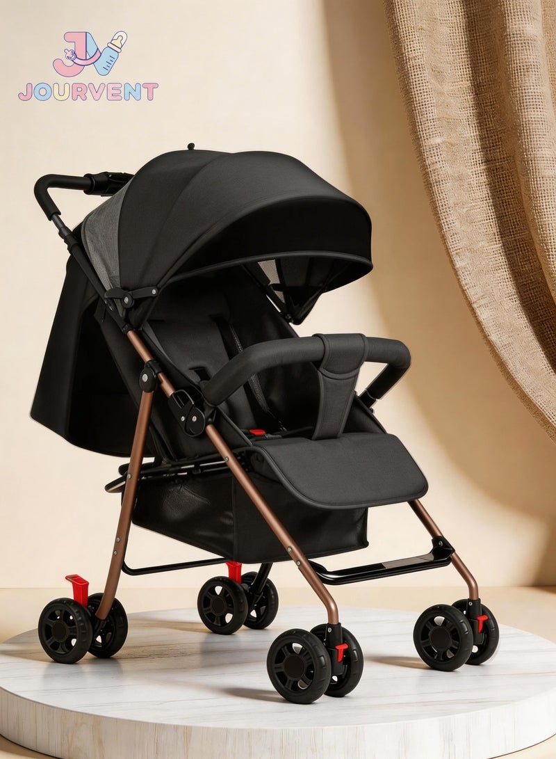 Jourvent Lightweight Travel Stroller, Portable And Flodable Baby Stroller, Compact Stroller for Baby & Toddler (0-36 Months), Can Sit And Lie, Black - Image 1