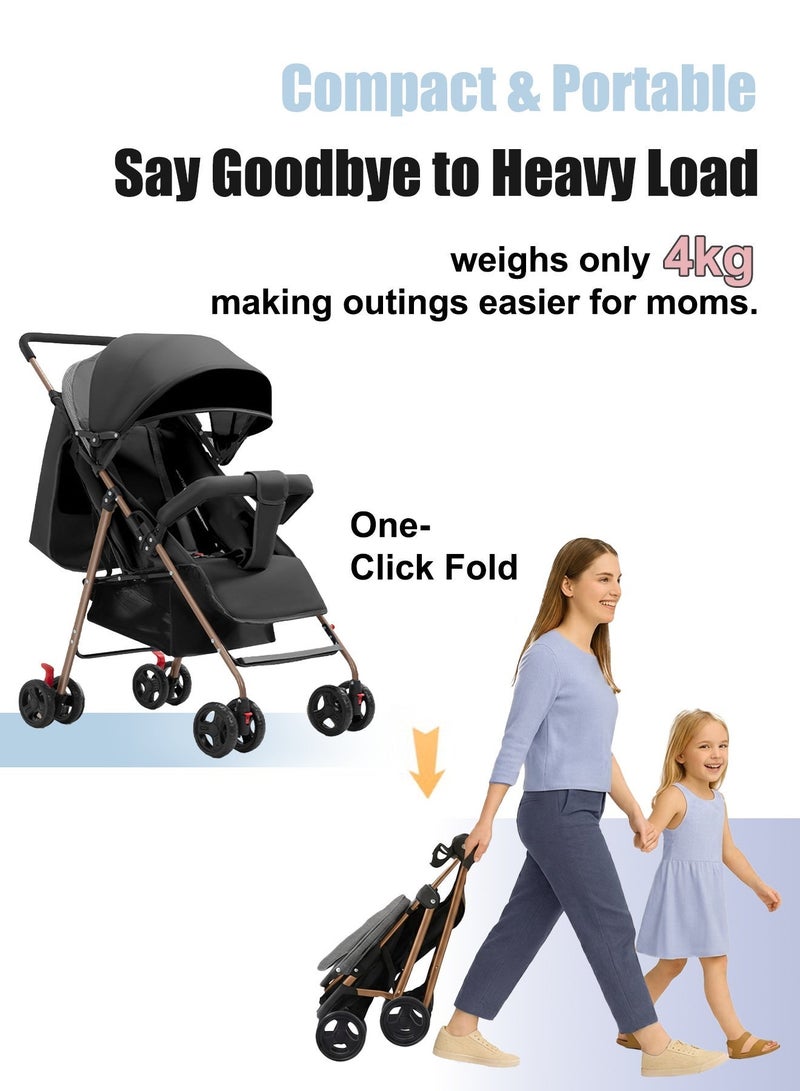 Jourvent Lightweight Travel Stroller, Portable And Flodable Baby Stroller, Compact Stroller for Baby & Toddler (0-36 Months), Can Sit And Lie, Black - Image 5