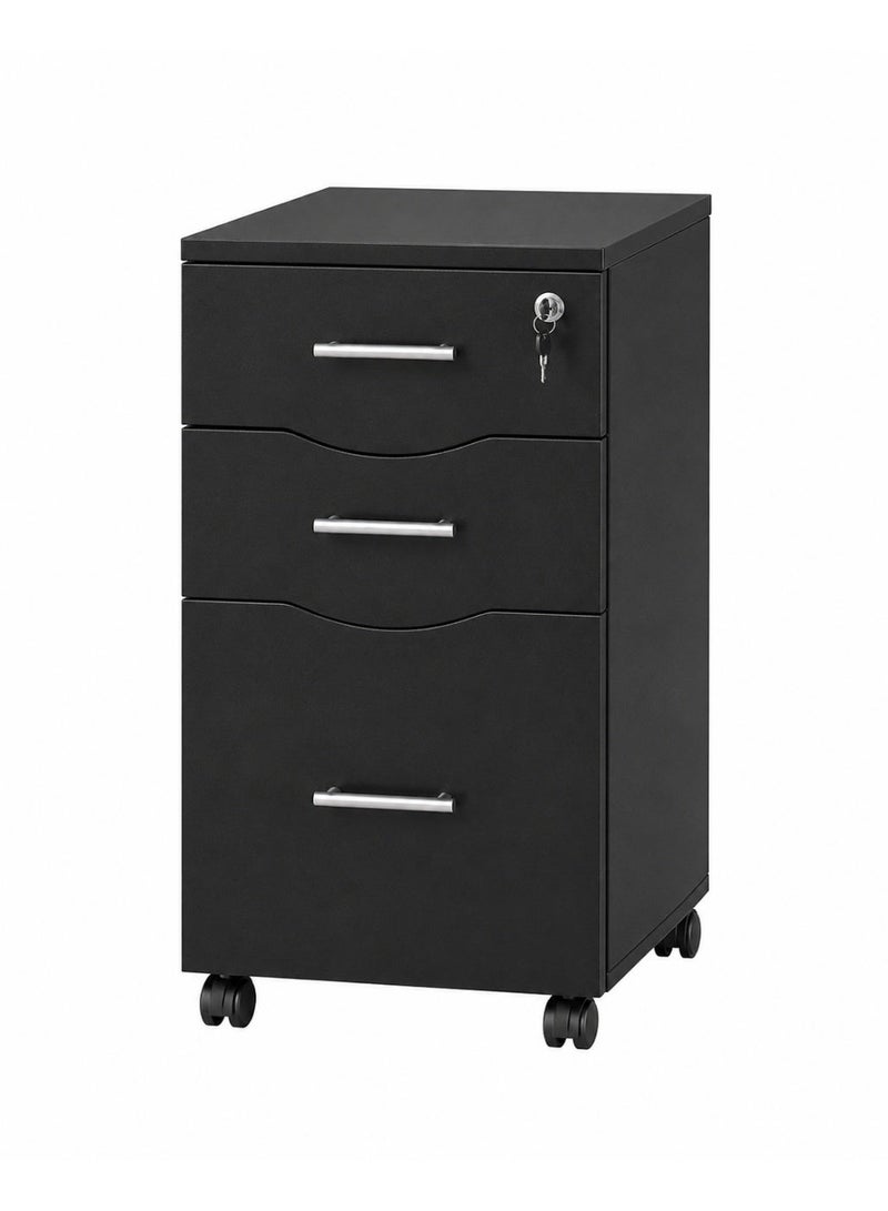 Modern Black Mobile Filing Cabinet with 3 Drawers & Lock - Image 4